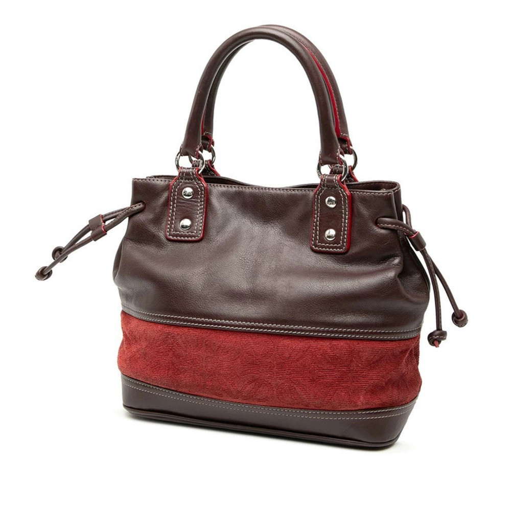 Loewe Purple Red Bordeaux Handbag Wine Leather Anagram Suede Brown Red Brown